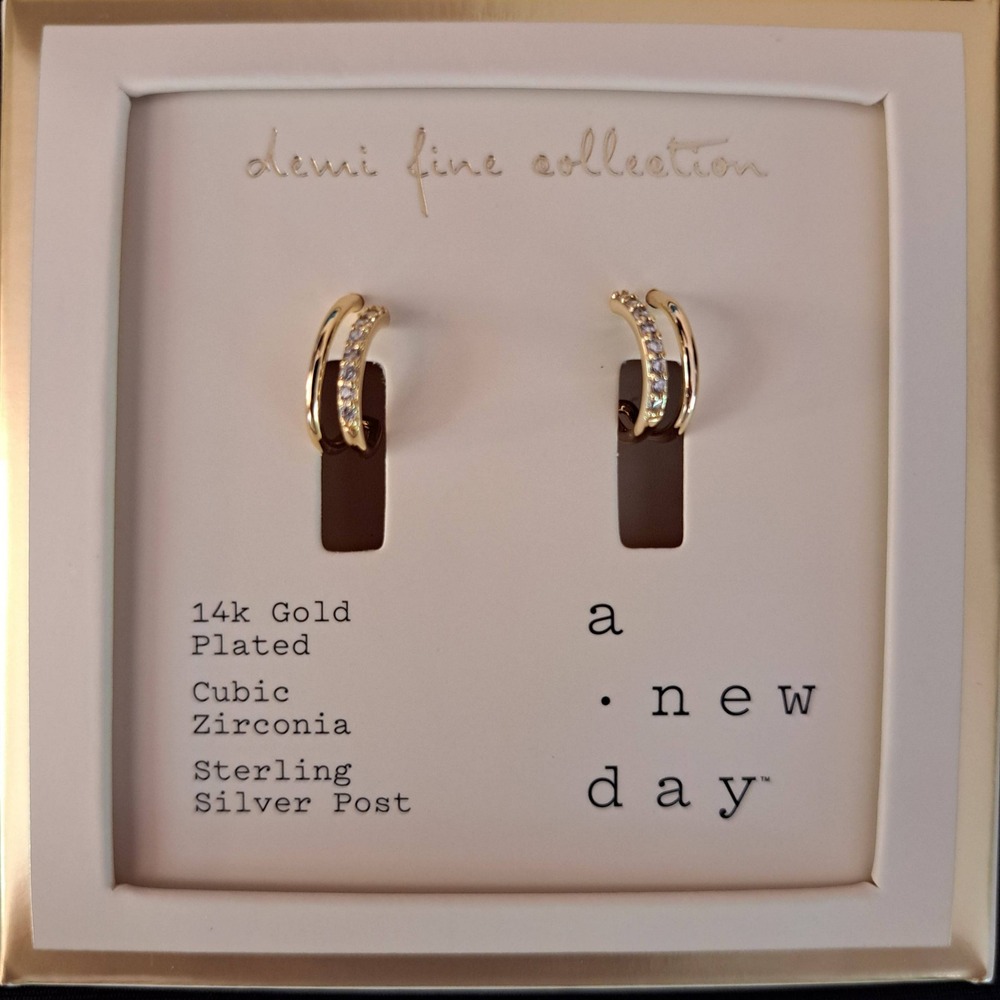 A New Day Hoop Earrings Womens OS Gold‎ New 14k Gold Plated CZ 961-160-CB6